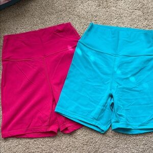 BuffBunny High-Waist Bike Shorts in Hot Pink and Teal